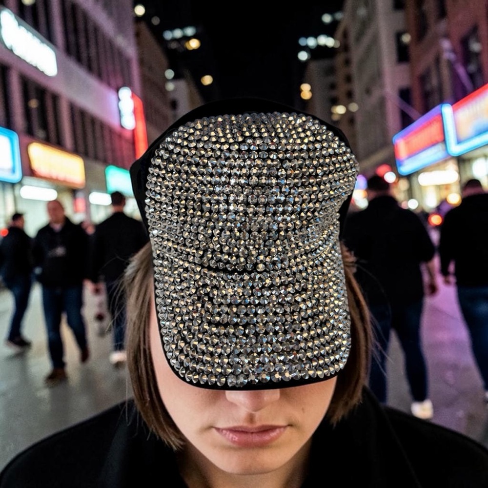 Embellished Black Crystal Baseball Cap - Designer Sparkle